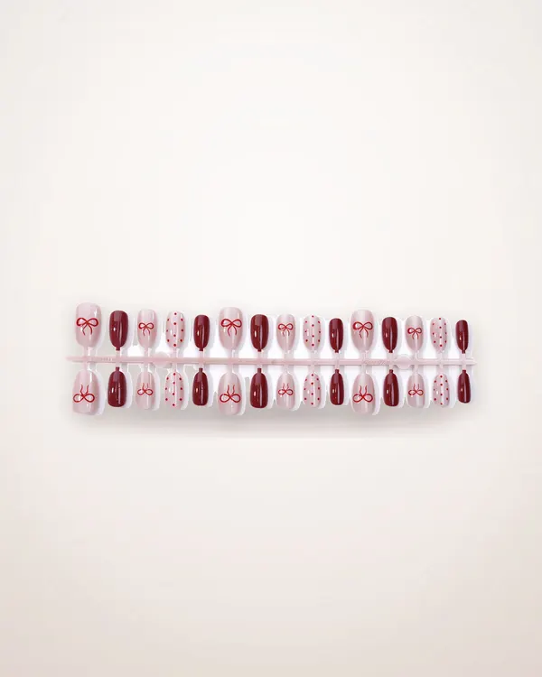 Almond Press-On Nails in Wine Red