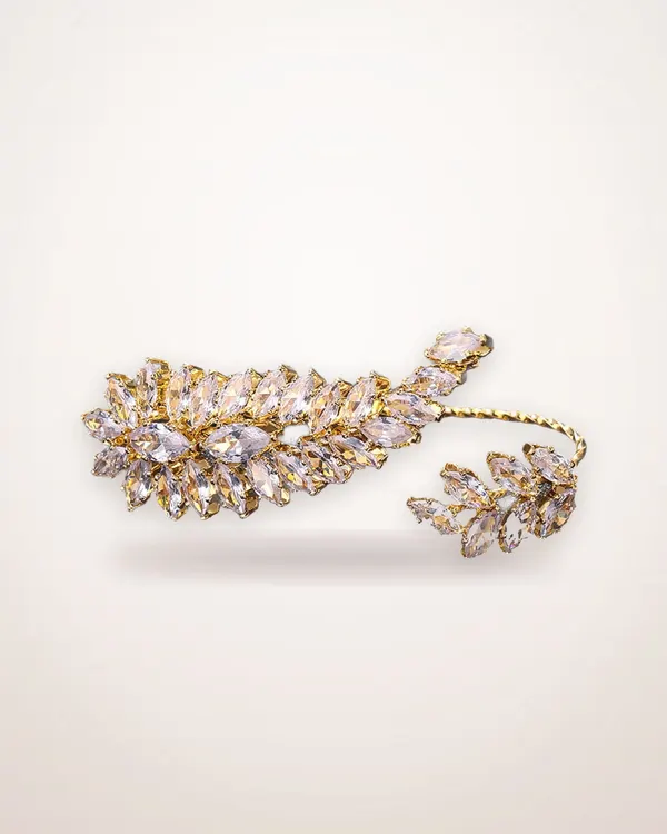 Leaf Motif Double Finger Open Ring