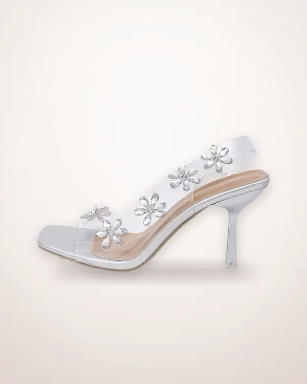 Rhinestone Flower Slingback Heels