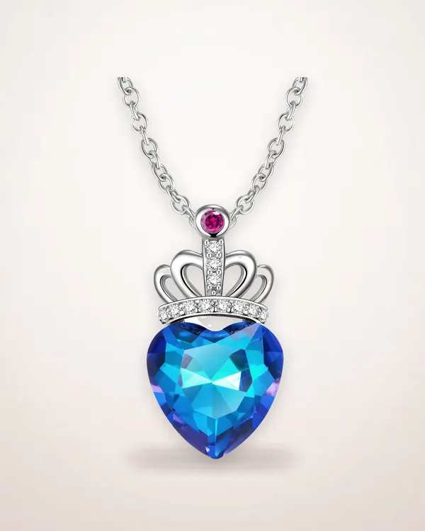 Silver Heart and Crown Pendant Necklace