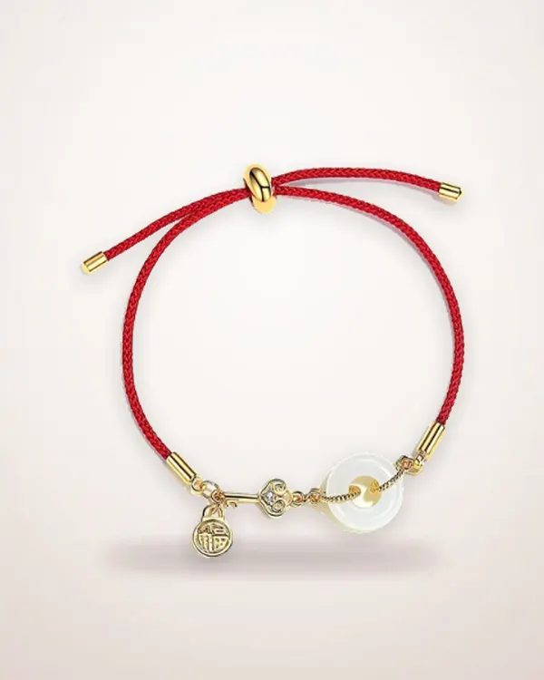 Red Cord Bracelet with Hetian Jade Buckle