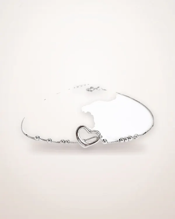 Sterling Silver Heart Beaded Anklet