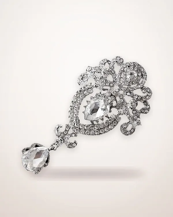 White Crystal Crown Brooch