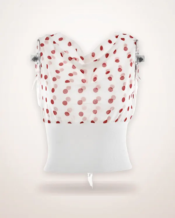 Polka Dot One-Shoulder Chiffon Crop Top