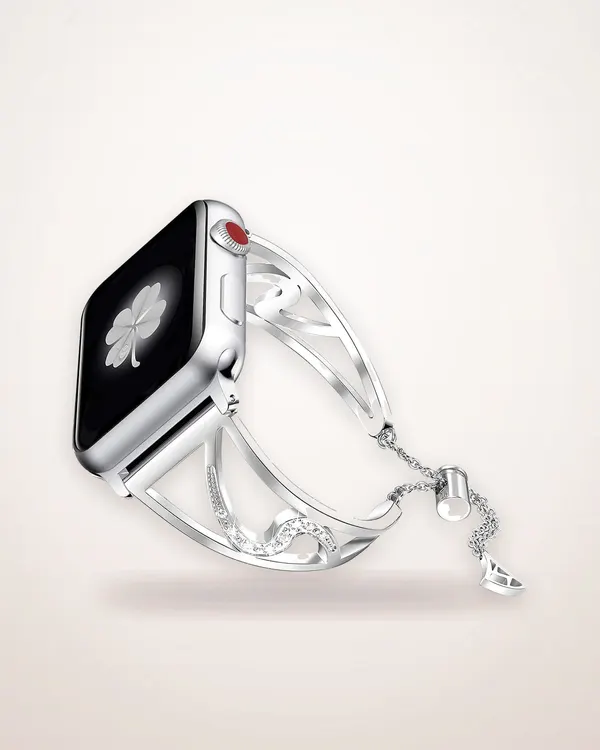 S-Shaped Stainless Steel Crystal Watch Band