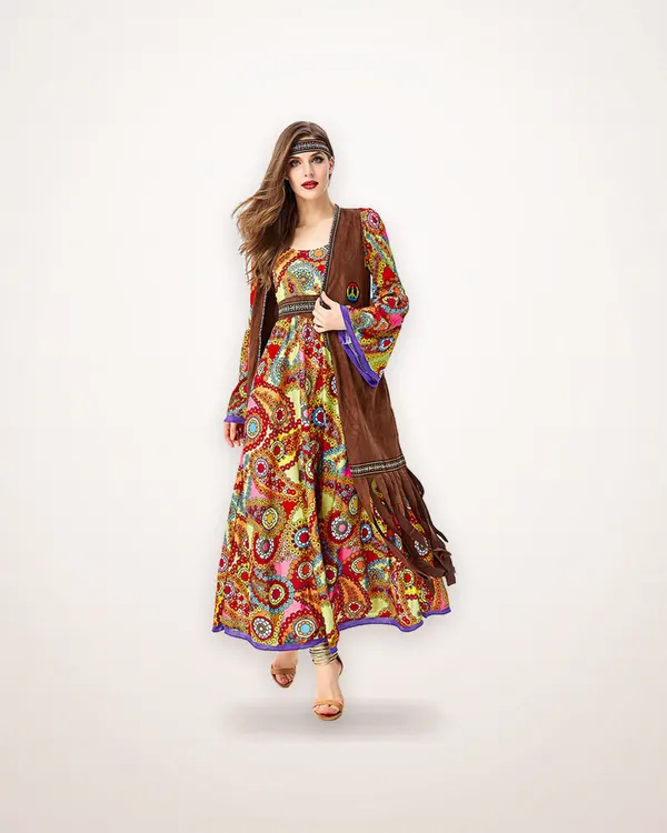 Floral Print Festival Dress, Vest and Headpiece