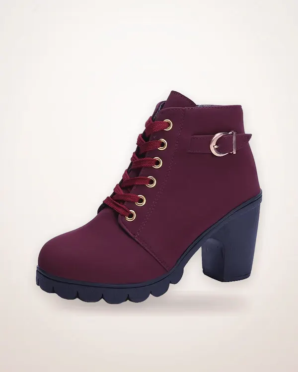 Chunky Block Heel Buckle Ankle Boots