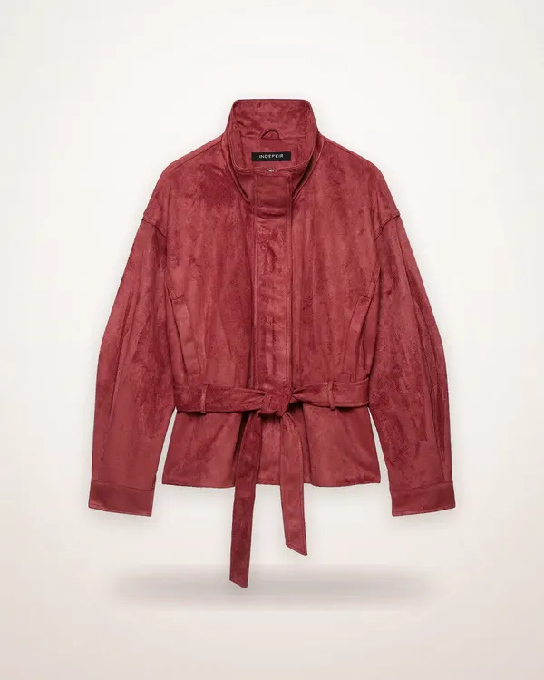 Suede-Effect Belted Jacket Coat