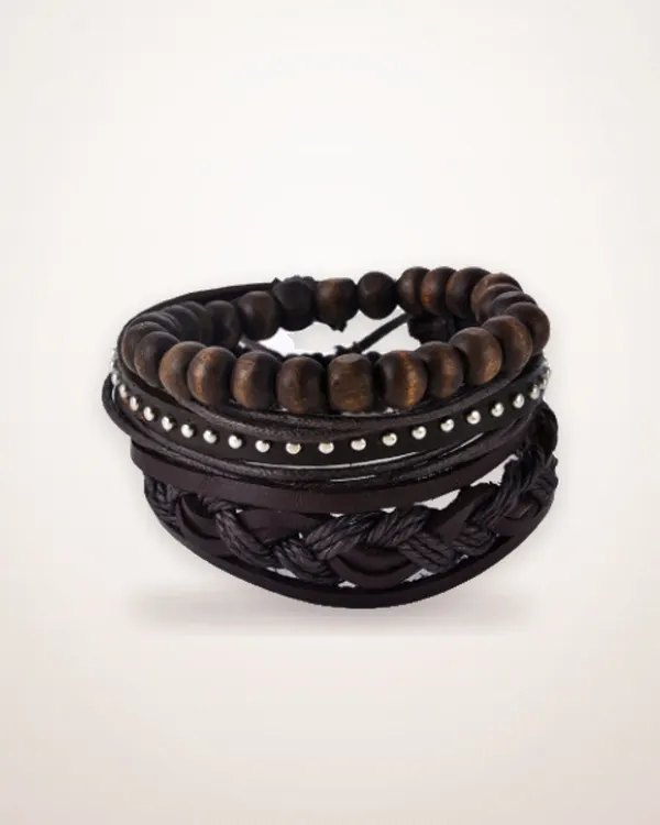 Hand-Woven Leather Bead Bracelet