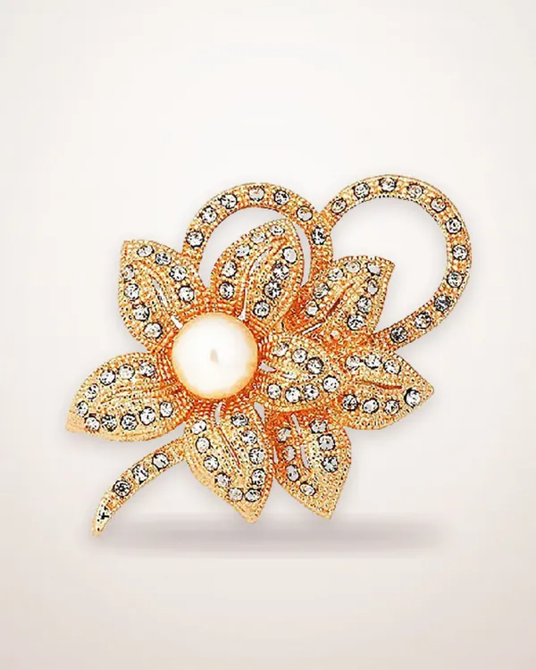 Crystal Pearl Bow Brooch