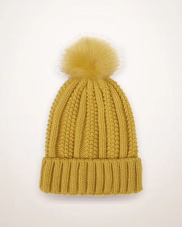 Faux Fur Pom Pom Knitted Beanie