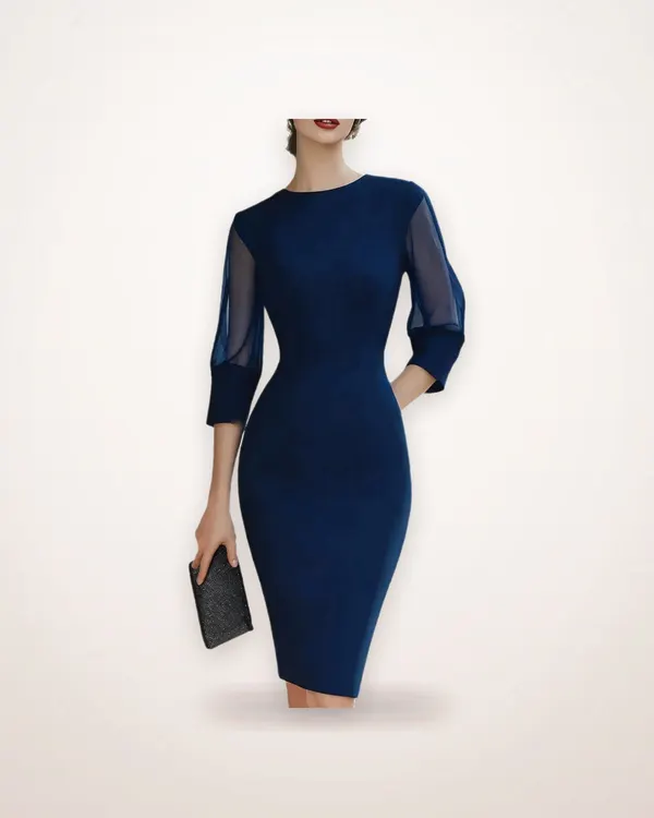 Mesh-Spliced Slim Pencil Dress