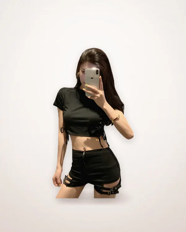 Double-Buckle High-Waist Stretch Shorts