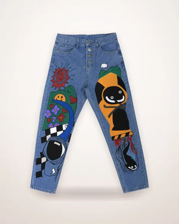 Blue Cartoon Print Harem Jeans