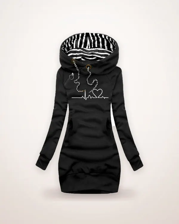Heart Print Hooded Sweatshirt