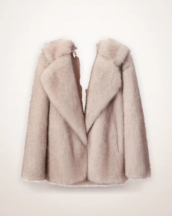 Plush Faux Fur Lapel Coat