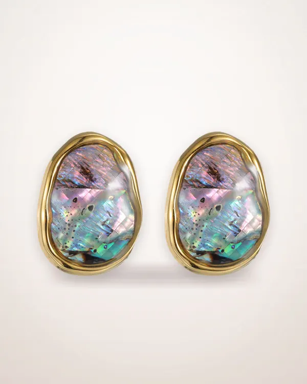 18K Gold Geometric Oval Earrings