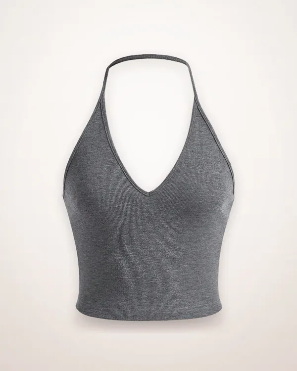 Rib-Knit Backless Halter Crop Top
