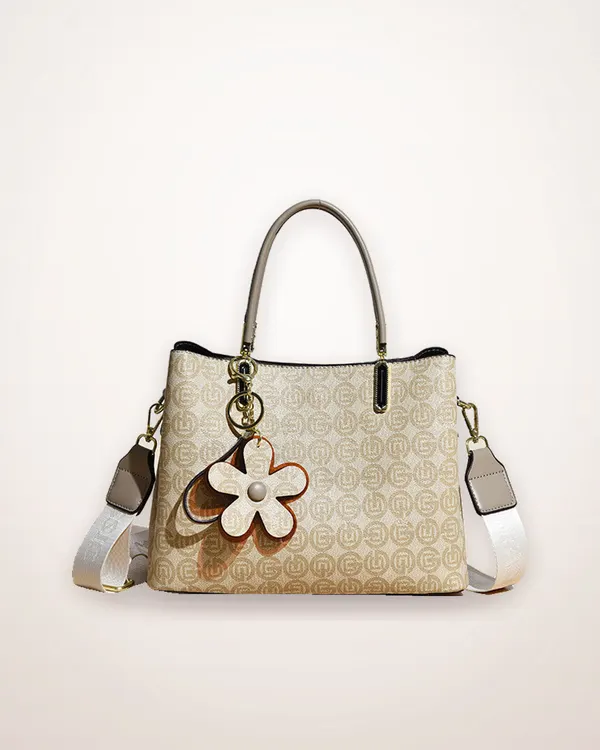 Floral Print PU Tote Bag with Pendant