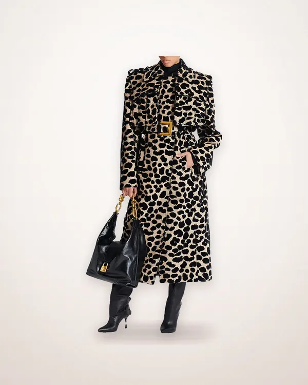 Leopard Jacquard Belted Trench Coat