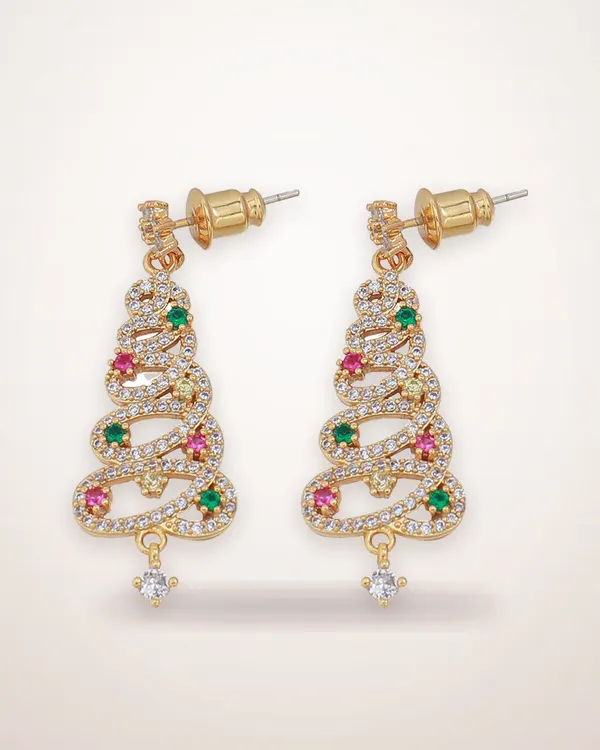 Colorful Zircon Christmas Tree Tassel Earrings
