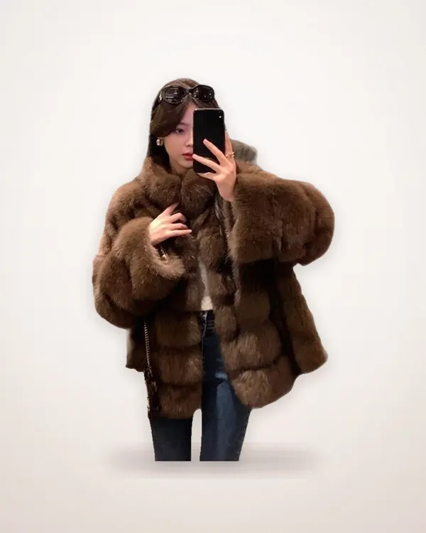 Plush Faux Fur Coat with Collar