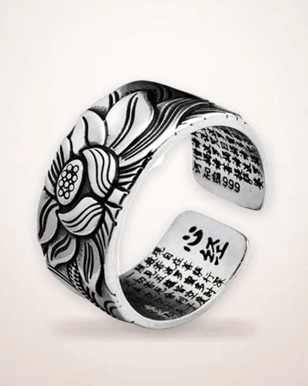 Lotus Heart Sutra Adjustable Ring