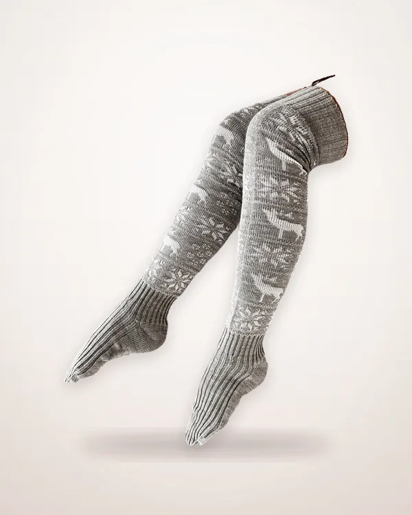 Snowflake and Elk Over-the-Knee Knit Socks