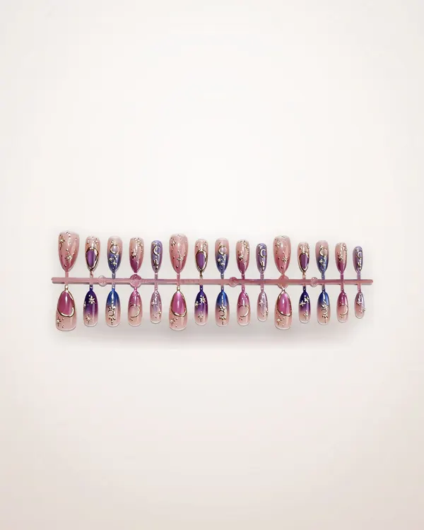 Short Almond Press-On Nails with Gold Pearls