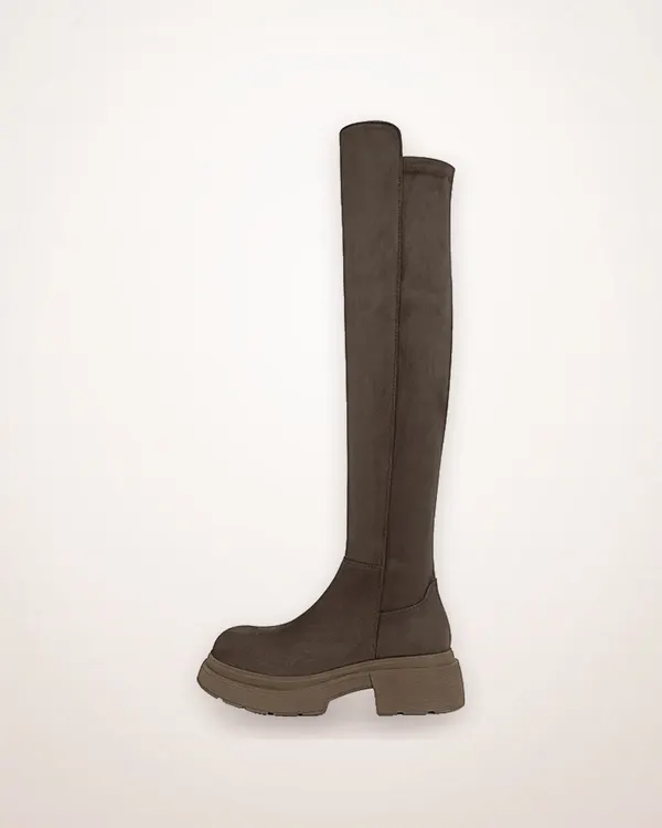 Over-the-Knee Leather Boots, Square Heel