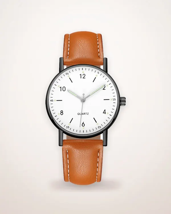 Luminous Quartz Watch with Imitation Leather Strap