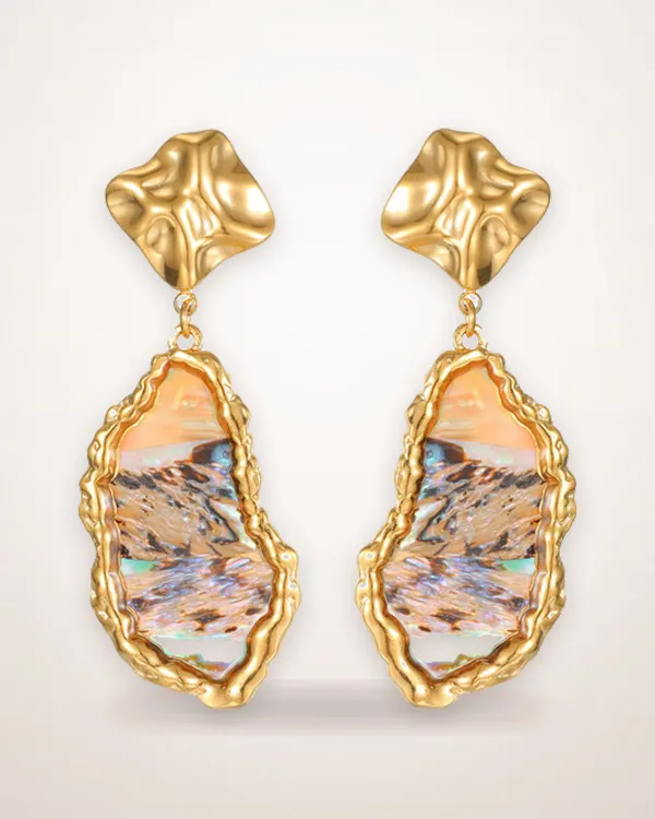 18K Gold Pleated Geometric Earrings