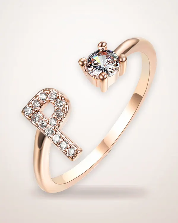 Adjustable Initial Letter Zircon Ring