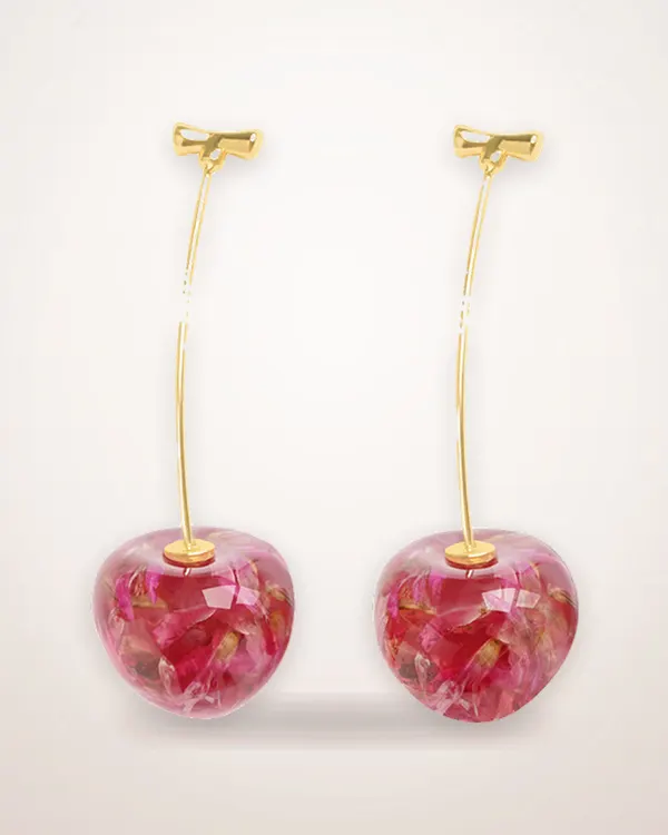 Long Dried Cherry Drop Earrings