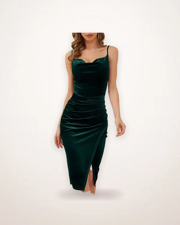 Pleated Velvet Slip Midi Dress