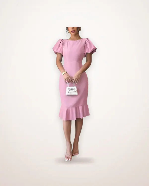 Lantern Sleeve Ruffle Fishtail Dress