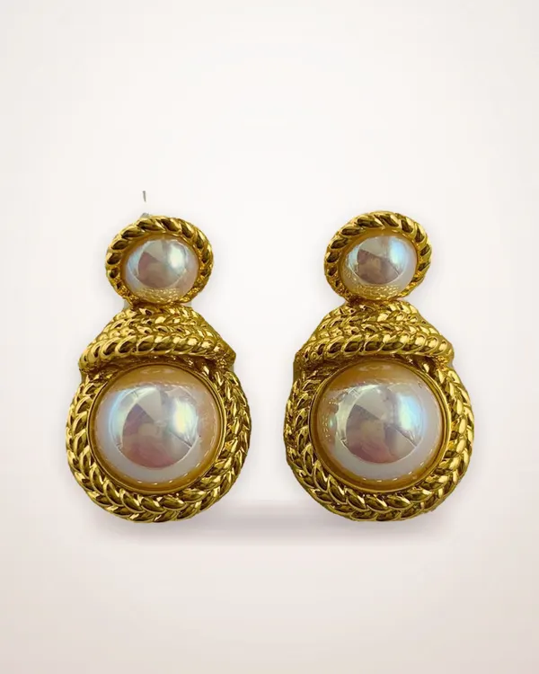 Vintage Shell Bead Bronze Earrings