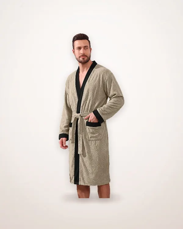 Color-Block Waffle Robe with Belt