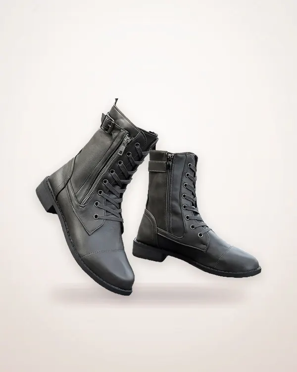 Side-Zip Mid-Calf Chunky Heel Boot
