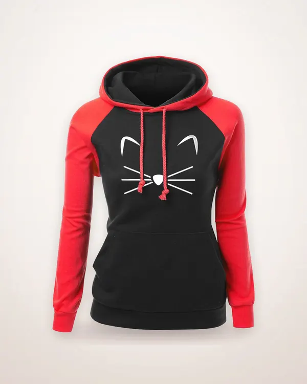 Cat Print Hooded Knit Sweater