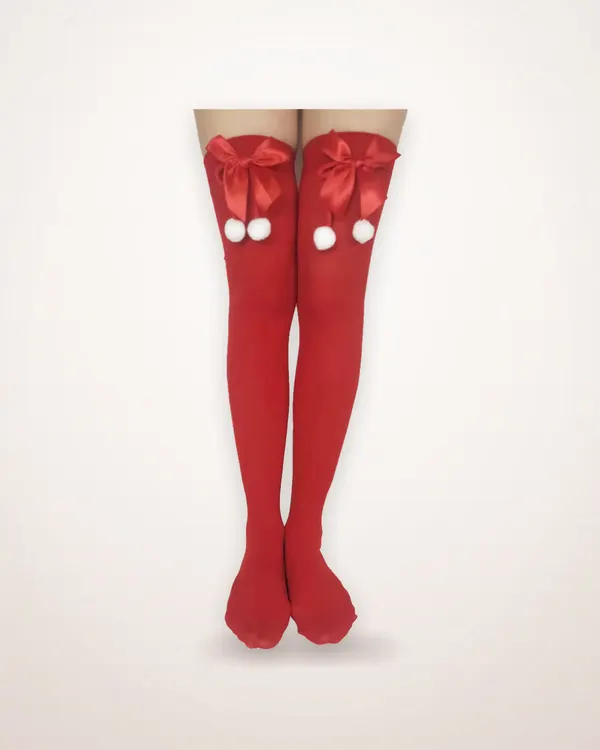 Festive Knit Stockings with Pom Pom Cuff