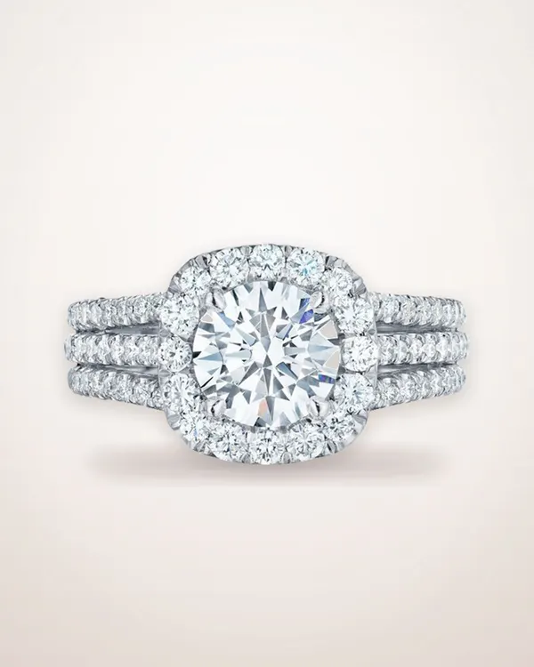 Square-Cut Zircon Pave Halo Ring