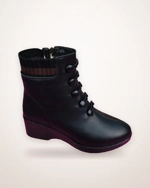 Plush Wedge Ankle Boots with Buckle