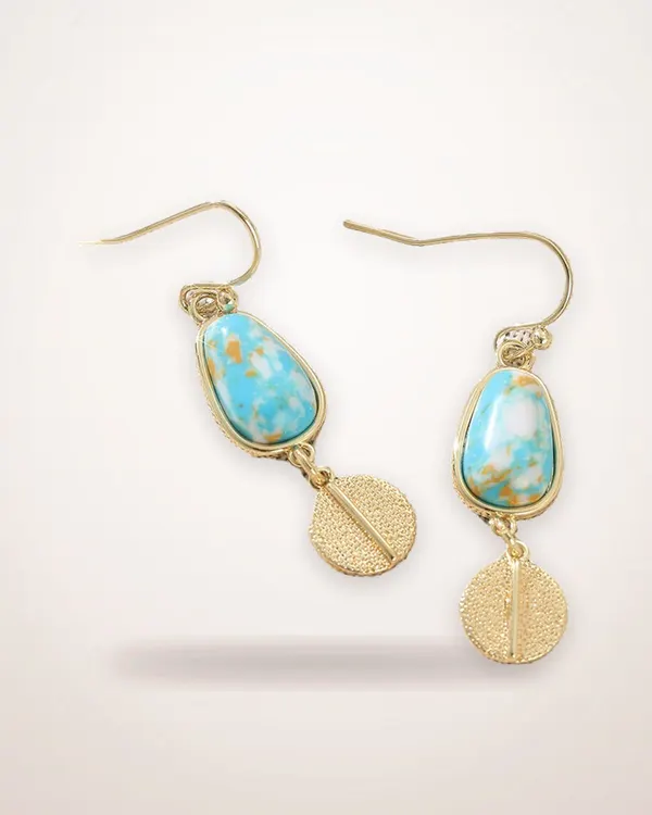 Gold Tone Turquoise Teardrop Earrings