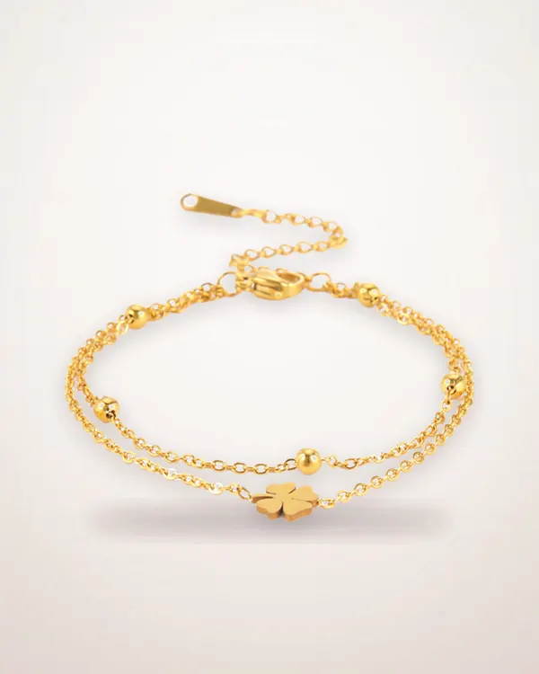 Double-Layer Clover Charm Anklet