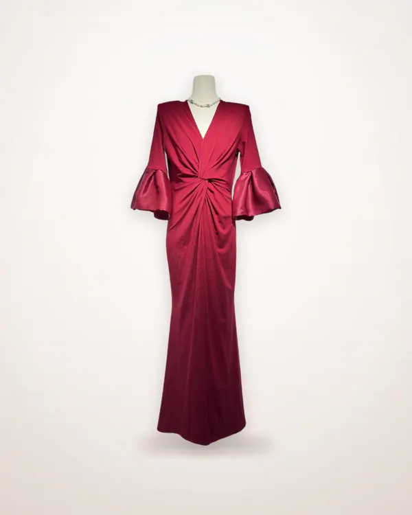 Puff-Sleeve Twist-Front Mermaid Dress