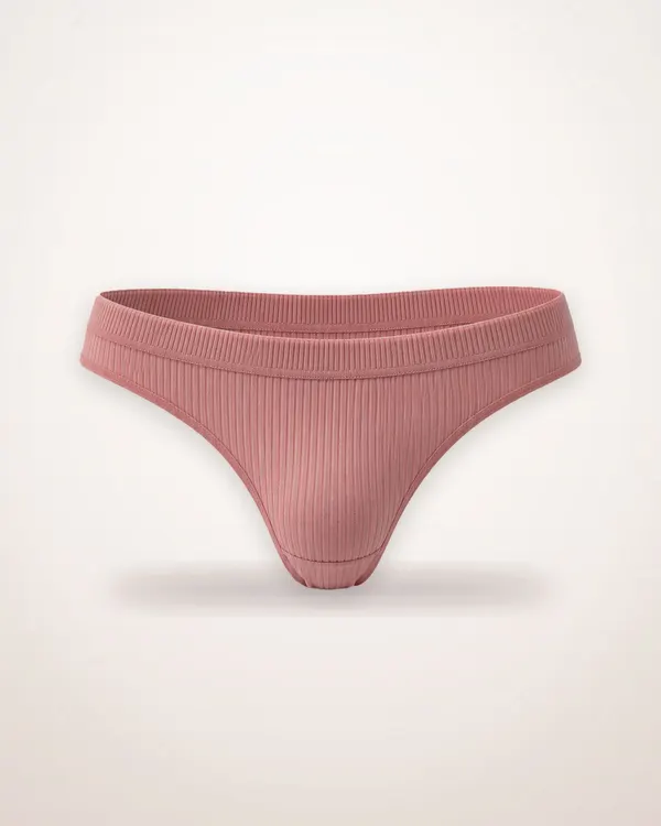 Ribbed Knit Thong in Light Khaki