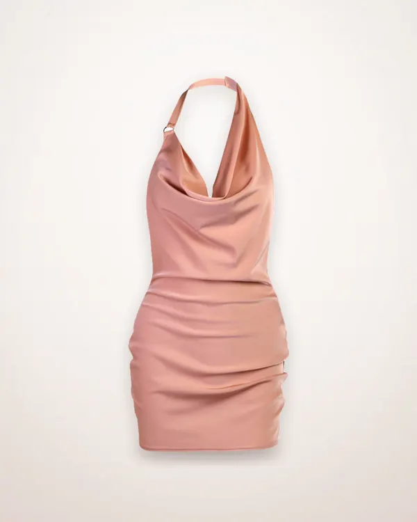 Satin Ruched Slip Dress with Tie Straps