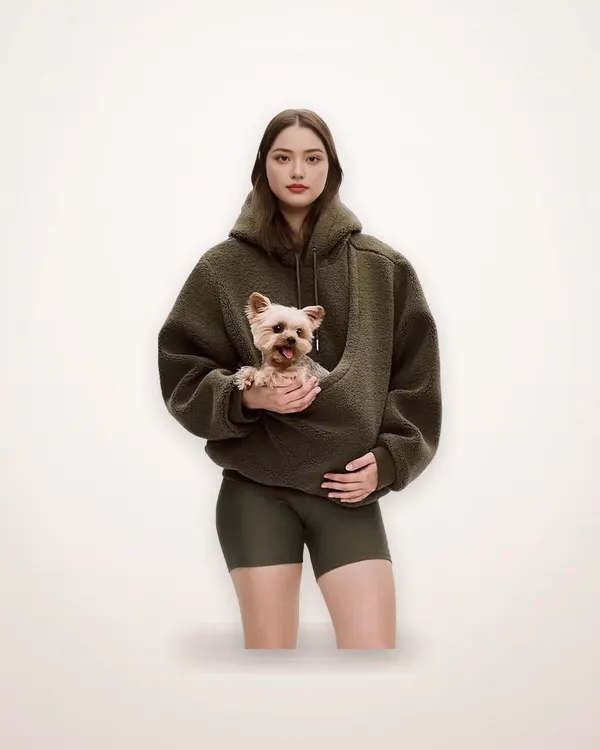 Hooded Plush Pocket Pullover Sweatshirt