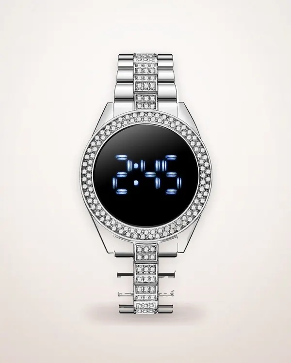 Stone-Set Round Electronic Watch